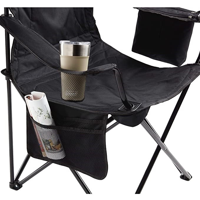 Silla plegable color negro de 50cm x 45cm x 80cm con cooler y portavasos