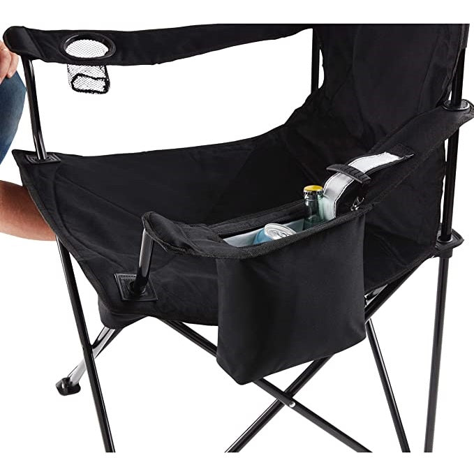 Silla plegable color negro de 50cm x 45cm x 80cm con cooler y portavasos