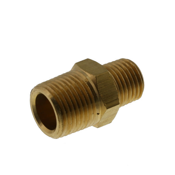 Niple reductor macho x macho hexagonal de 3/8" x 1/4" de bronce