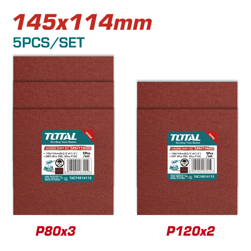 Hojas de Lija 145x114mm, P80(3) P120(2) Adecuado para UTF2231106 Set 5 piezas.