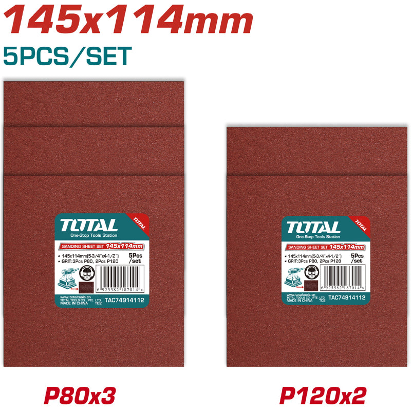 Hojas de Lija 145x114mm, P80(3) P120(2) Adecuado para UTF2231106 Set 5 piezas.