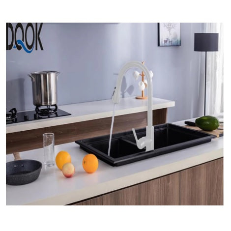 Grifo para Fregador de Cocina con manguera extraíble, Color Blanco.