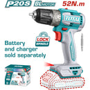 Drill Inalámbrico 20V 3/8" TOTAL 52Nm. Función bloqueo. Motor sin escobillas. Batería y cargador por separado