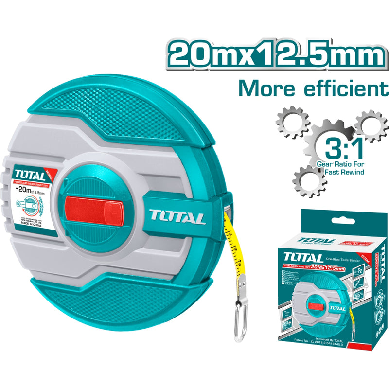 Cinta Metrica de 20 m de Fibra de Vidrio. Ancho 12.5 mm. Relación de Guardado Rapido de 3:1. M-Pulg