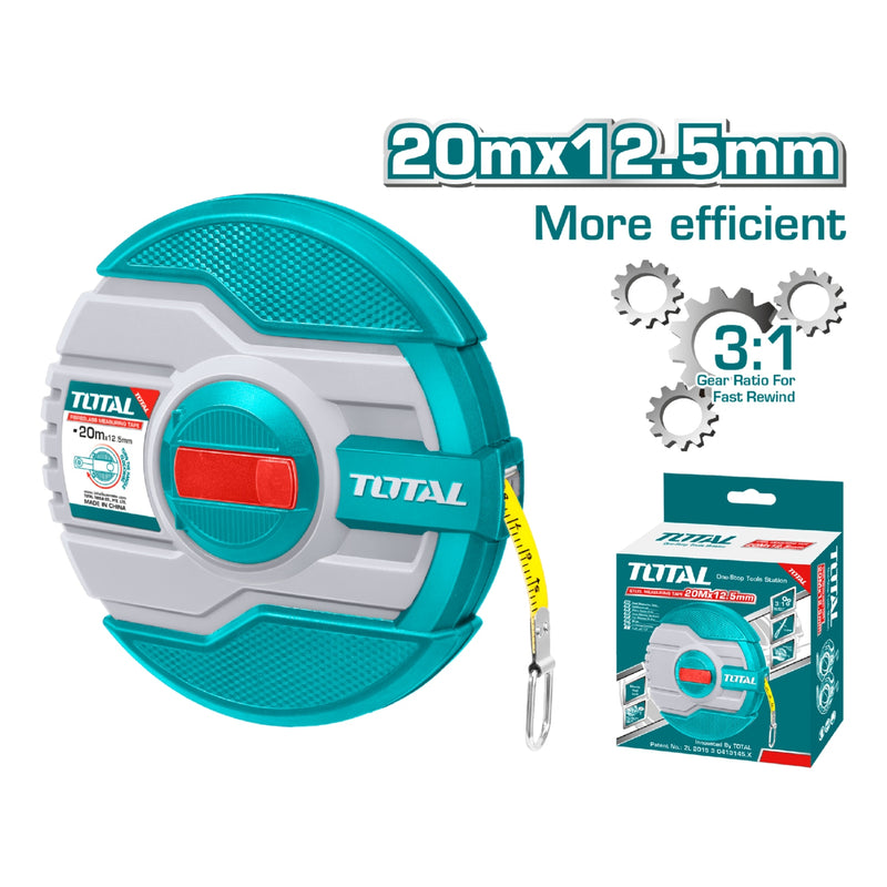 Cinta Metrica de 20 m de Fibra de Vidrio. Ancho 12.5 mm. Relación de Guardado Rapido de 3:1. M-Pulg