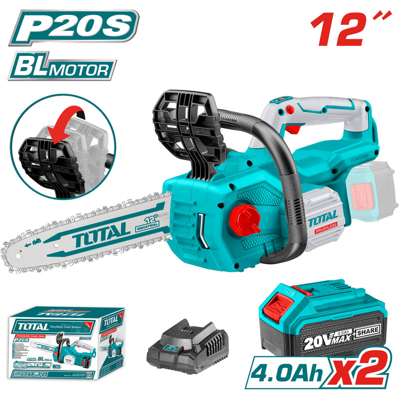 Motosierra de 12". 900 W. Lithium-Ion Bateria de 20 V. Incluye 2 Baterias 4.0 Ah y Cargador Rapido.