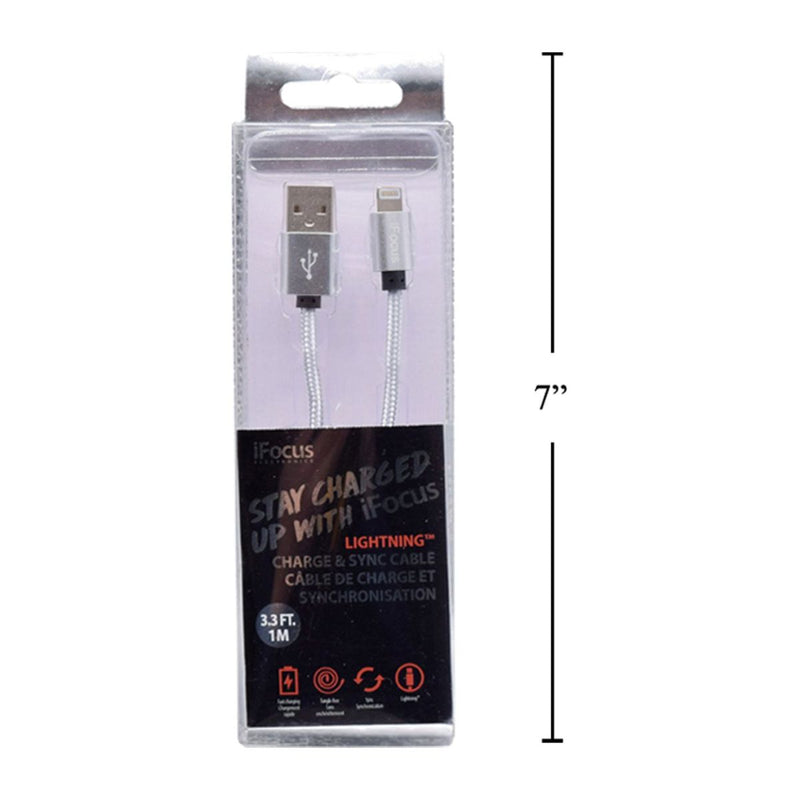iFocus, 1M Cable de carga y sincronizacion, plateado, caja de pvc + bandeja