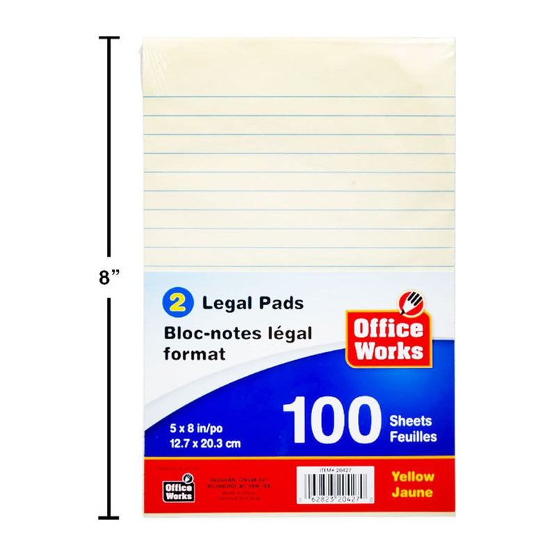 2 pack Paquete 100 hojas, bloc de papel legal de 5x8 ", amarillo (HZ)