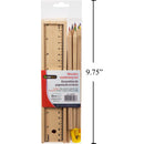 Desk Tech juego de papelería de madera, lápices, borrado y regla