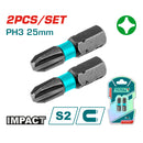 Puntas de Destornillador de Impacto PH3 25mm S2 Set de 2 pzas. Magnético. Tipo Phillips
