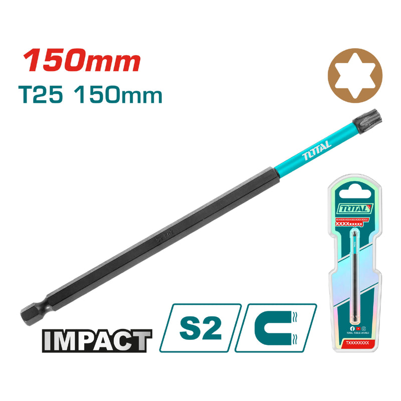 Punta de Destornillador de Impacto T25 150mm Magnético. Tipo Torx larga