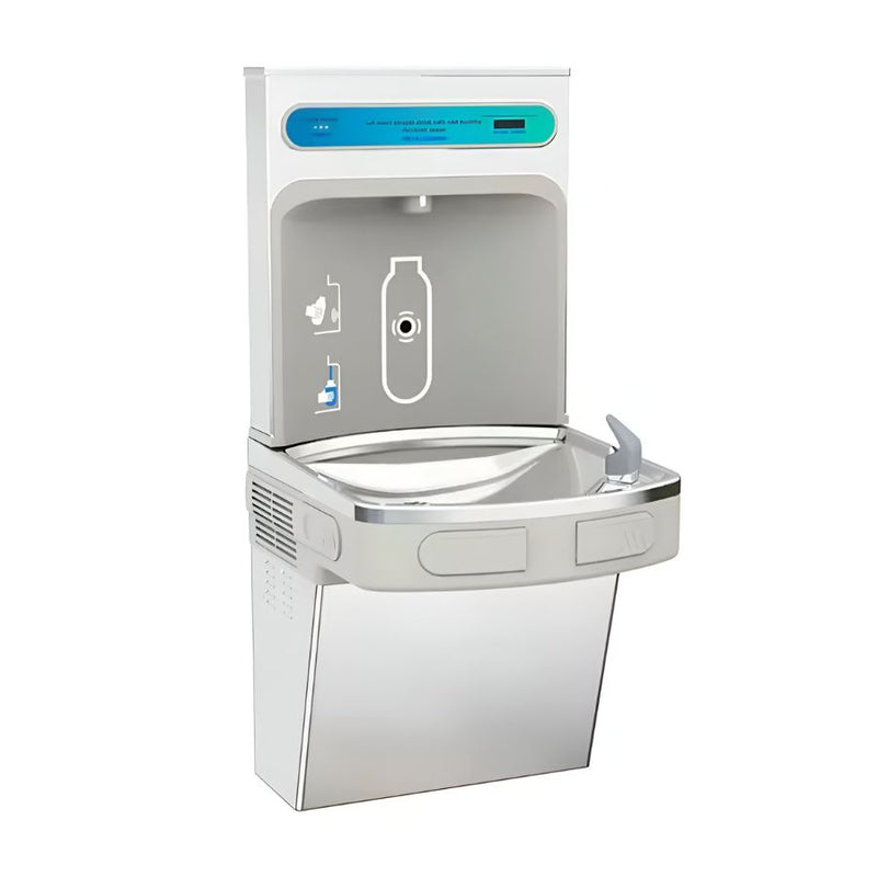 Fuente de agua de pared con llenador de botella.