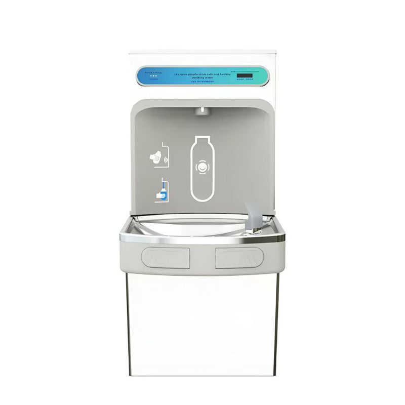 Fuente de agua de pared con llenador de botella.