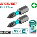 Puntas de Destornillador de Impacto PH1 25mm S2 Set de 2 pzas. Magnético. Tipo Phillips