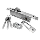 Cerradura de gancho para perfil angosto, con placa aluminio, 3 llaves de cruz.