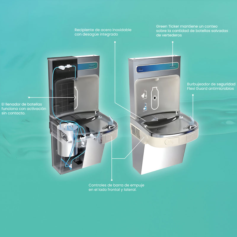 Fuente de agua de pared con llenador de botella.