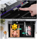 Fregador de cocina multifunción Nano Black Piano switch 750x460x220mm Negro plomo fregadores tinas de cocina