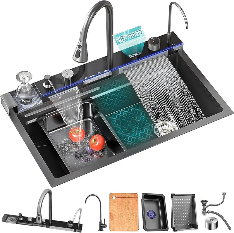 Fregador de cocina multifunción Nano Black Piano switch 750x460x220mm Negro plomo fregadores tinas de cocina