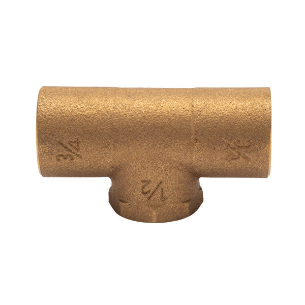 Conector T de cobre de 3/4" x 3/4" x 1/2" con entrada hembra