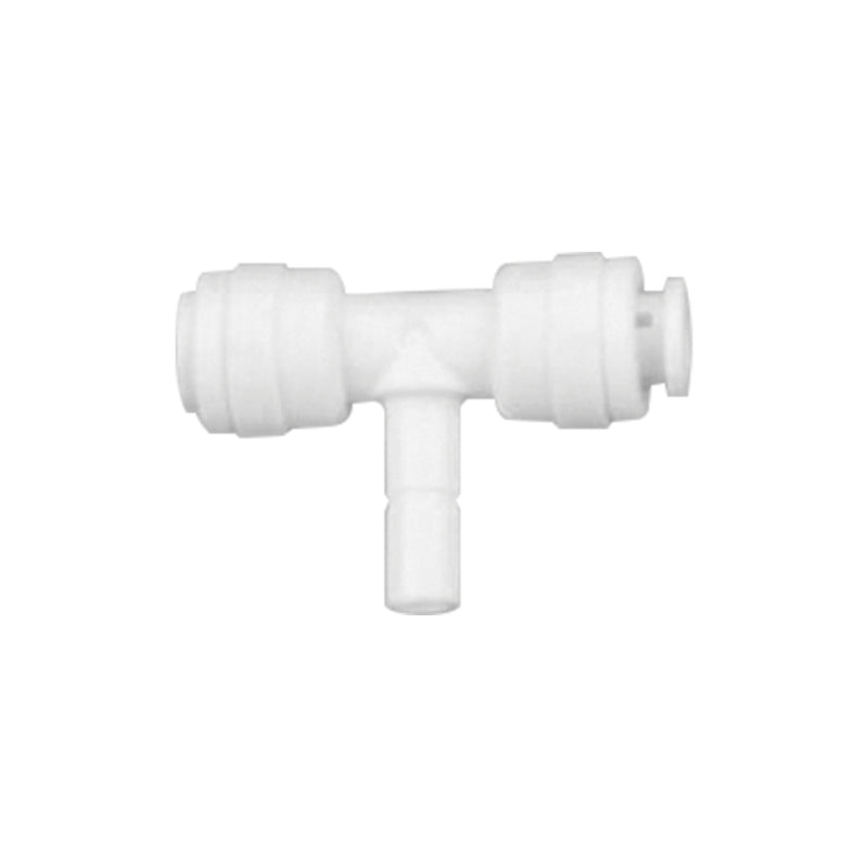 Conector rápido con vastago en Tee 3 vias extremo 1/4" + centro vastago 1/4"" + extremo 1/4"