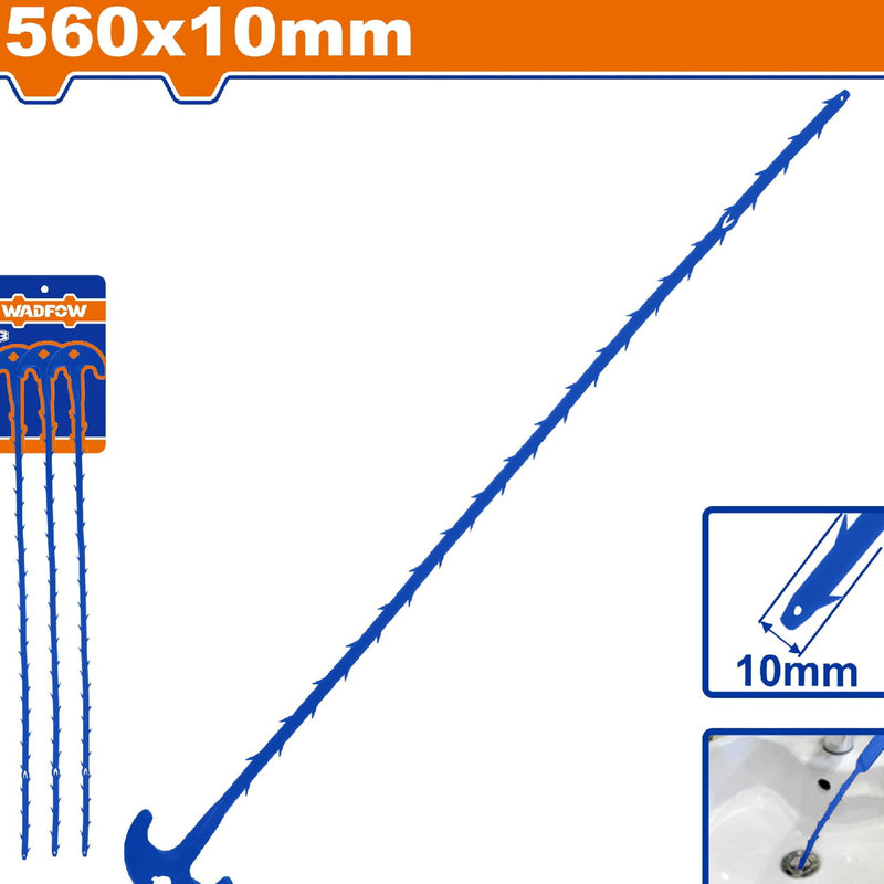 Destapacaños Limpiador de Drenaje tipo cepillo 560x10mm. Elimina cabellos y destapa baño. Set (3)