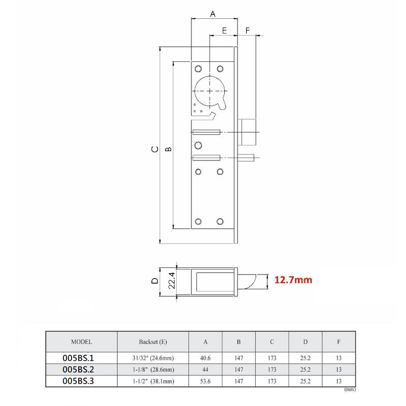 cerradura de pestillo de 31/32_ para puertas de aluminio. sin cilindro y placa se vende aparte.