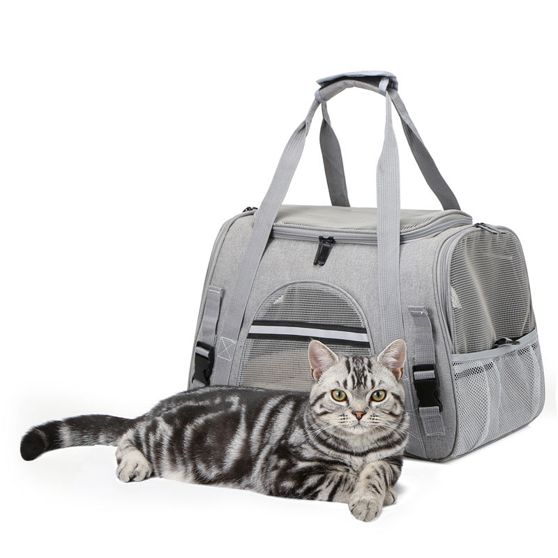 Bolsa transportadora para mascotas. Color Gris. Tamaño 45x24x28cm.