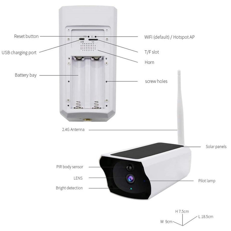 Cámara de seguridad con carga de Panel Solar, con Wifi 1080 HD y audio.
