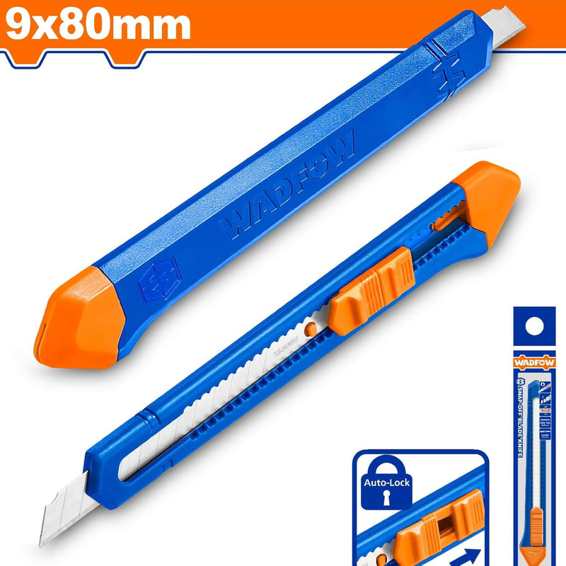 Exacto de Plástico 9x80mm. Con pulsador plano. 1 hoja. Acero Inoxidable.