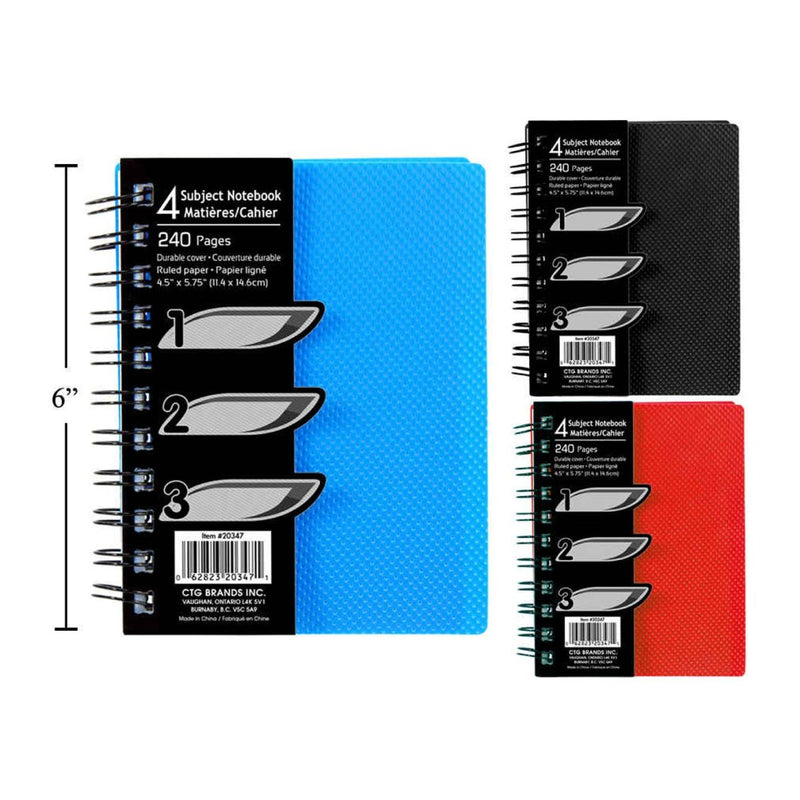 4.5 "x 5.75" 240-p Cuaderno de 4 sujetos,  (1pza) (Viene en colores variados al azar)