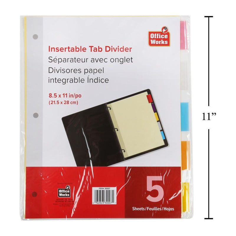 Divisores PaperTab insertables de 5 piezas, 8.5 "x 11"