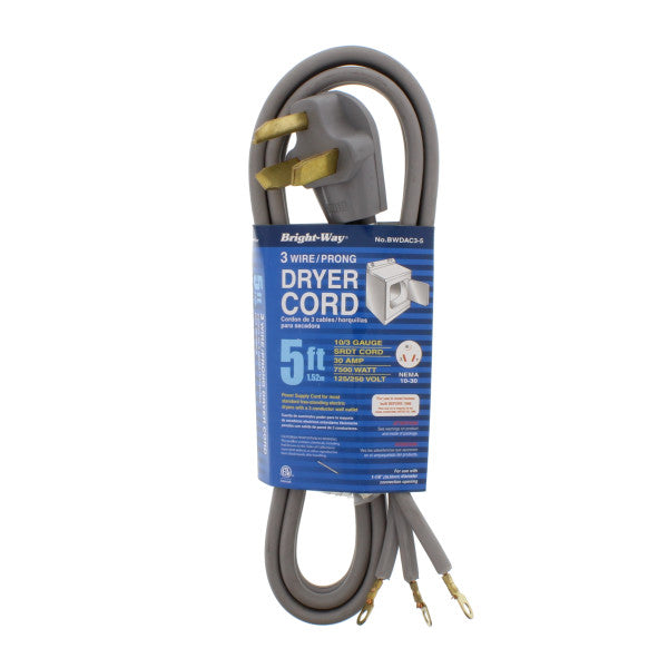 Enchufe conexion de 5 pies con 3 polos para secadora de 30 amp. 220V