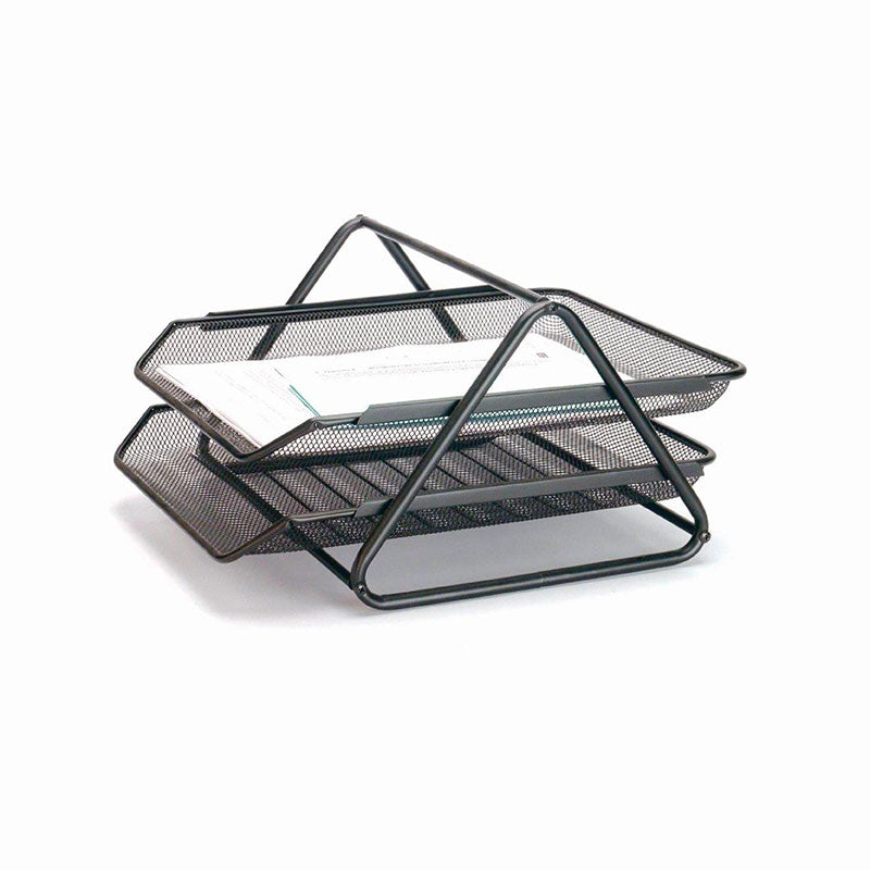 Bandejas metálicas de 2 niveles tamaño carta para escritorio, color negro