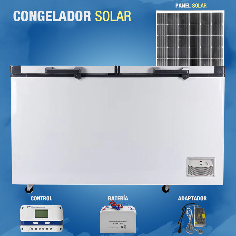 Congelador Solar 698L.166W. DC 24V. Panel Solar 1050W.(3pzs.350W c/u).1800x765x890mm.Cable 12m.