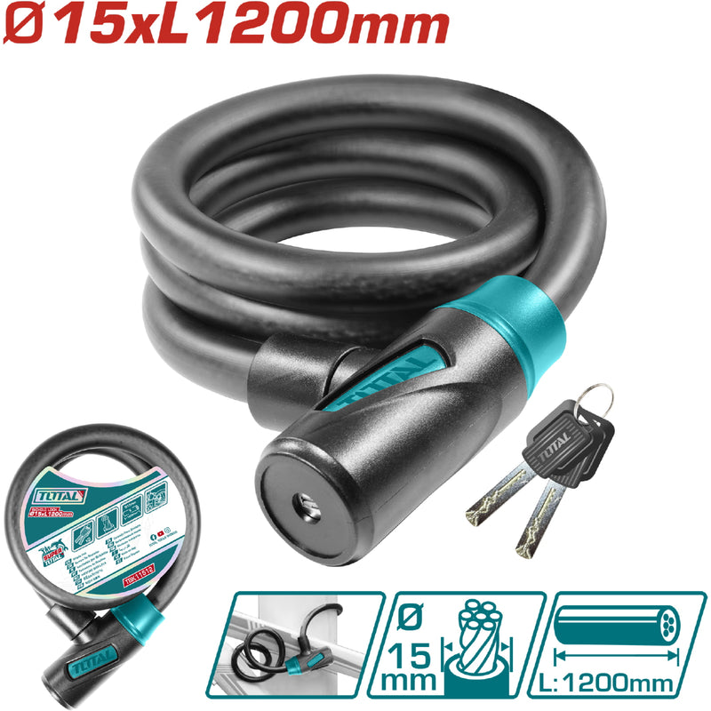 Cadena de seguridad para bicicleta de 15 x 1200mm . Recubierto en PVC. Incluye 2 llaves.