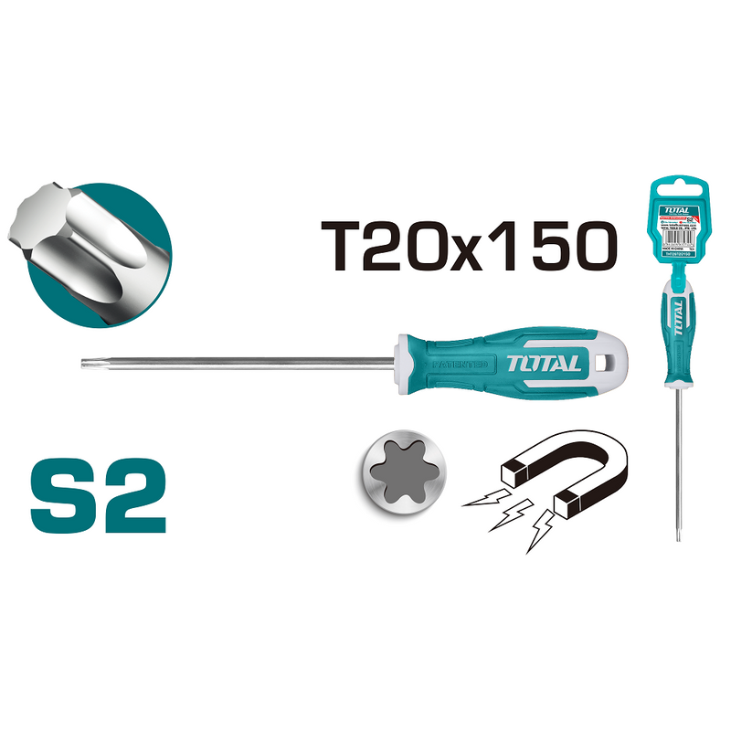 Destornillador Torx T20. Diam. 6.0 mm. Largo 150 mm.