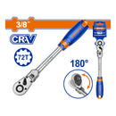 Ratchet de Cabeza Flexible 3/8". Cr-V.72 dientes. Rota 180º. Long: 250mm. Térmico. Cromado.
