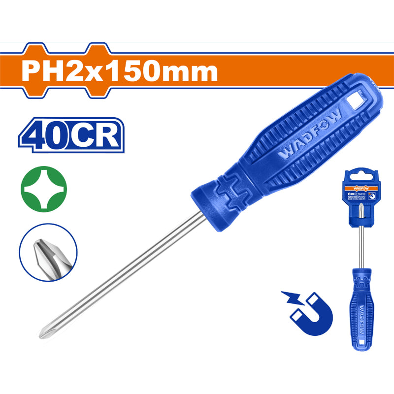Destornillador Phillips 6x150mm PH2 Vástago Redondo 40CR Magnético.