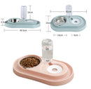 Tazón doble de agua y alimento para mascotas con base y soporte de plastico. Color Gris