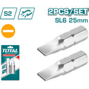 Puntas de destornillador Plano SL16*1.0. (Set 2 piezas,25 mm,S2).Punta magnética.