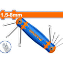 Llave allen Hex de bola. Estilo navaja 1.5-8mm. Tratamiento térmico y placa cromada. Cr-V (8 pzas.)