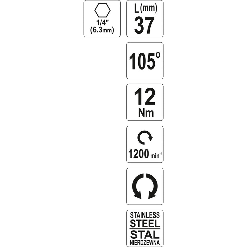 Adaptador de angulo 90 grados para puntas destornillador 1/4" 37mm largo