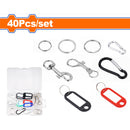 Etiqueta de llaves con nombre con juego de anillos, aros y eslabones. Set 40 piezas.