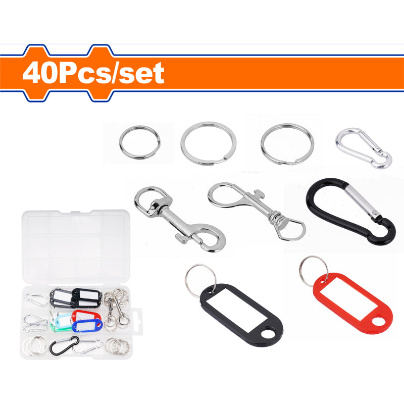 Etiqueta de llaves con nombre con juego de anillos, aros y eslabones. Set 40 piezas.