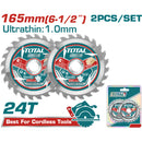 Discos 6 1/2" Sierras Ultra Fina 1.0mm TCT 165mm 24T Set de 2 piezas. Uso Madera. Sierra circular.