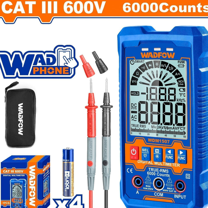 Multímetro Digital 6000 dígitos. CATIII 600V. Función inteligente. Rango automático.