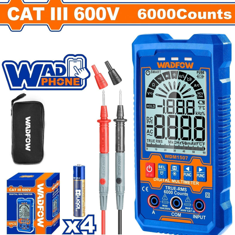Multímetro Digital 6000 dígitos. CATIII 600V. Función inteligente. Rango automático.