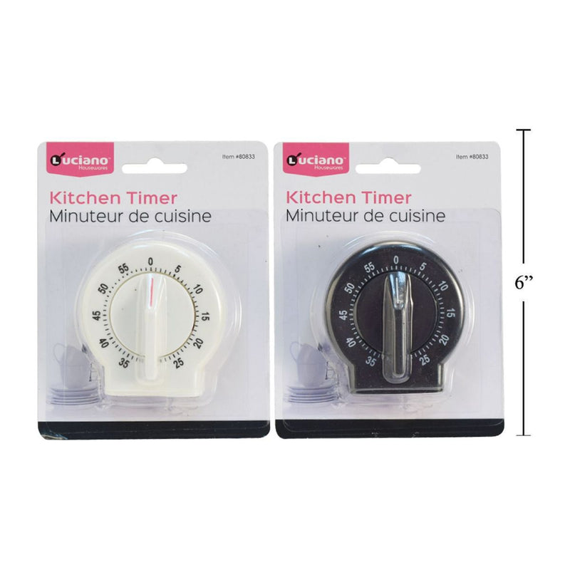 Temporizador de cocina de plástico Luciano, 3 "W  (1pza) (Viene en colores variados al azar)