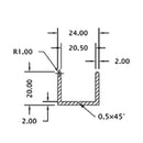 Uchanel alum. 20 mm glass. 3 mts largo. acabado Brillante.  (D1G001.20 -G003.7 -G003.8)
