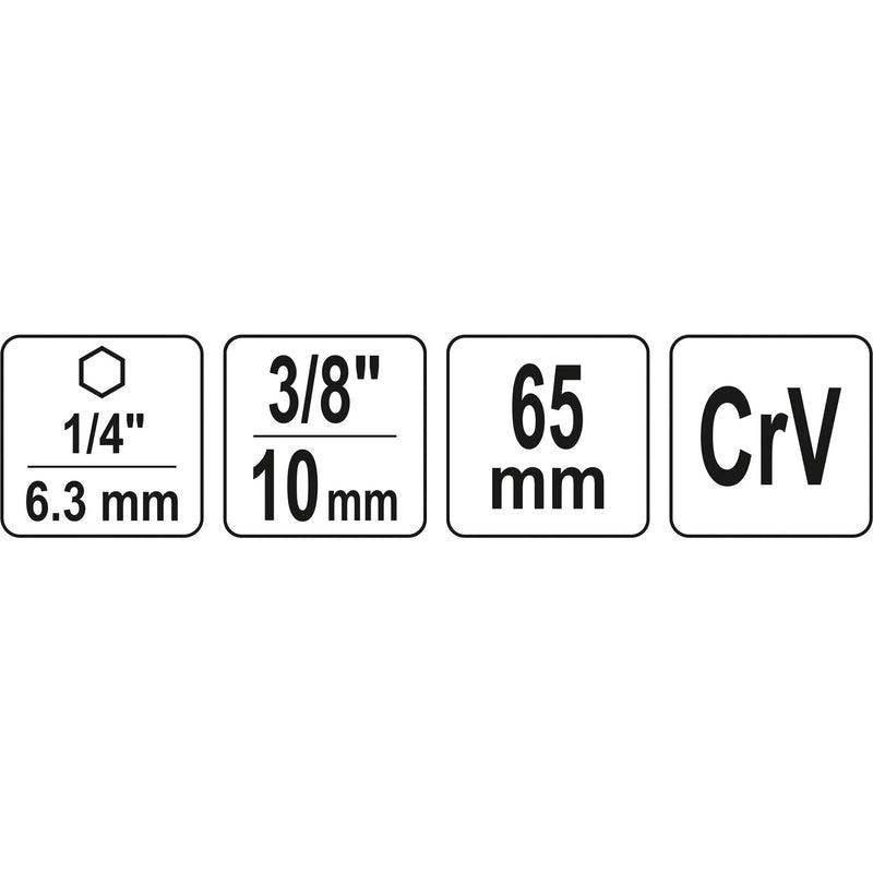 Adaptador Socket vástago hexagonal extensión 3/8" 65 mm largo